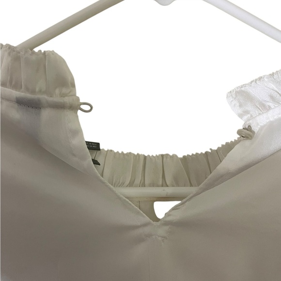 Anthropologie White Satin Peasant Top XL Floral Lace Coquette Whimsy Romantic - Picture 6 of 11